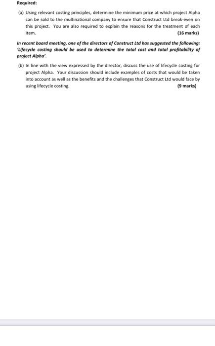 project (Project Alpha) for the forthcoming year which will be sold to