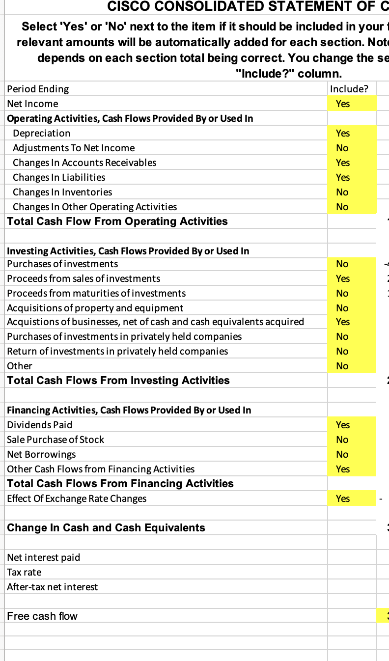  Select 'Yes' or 'No' next to the item if it should