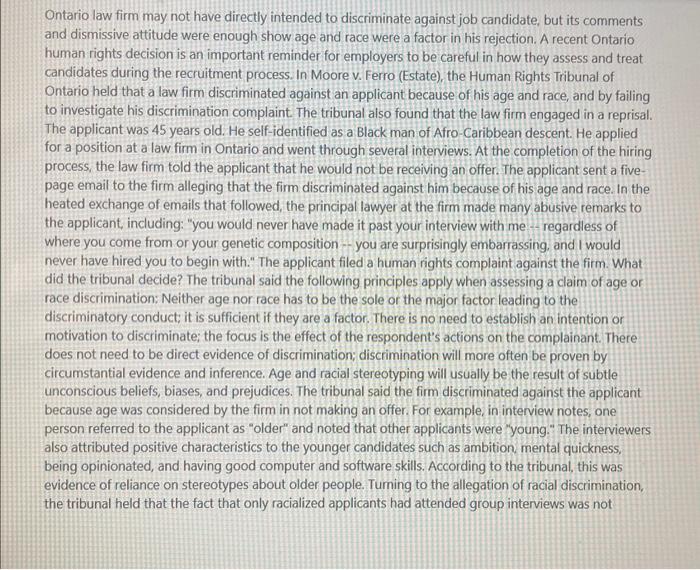 I need help to summarize this article for one page? Ontario law