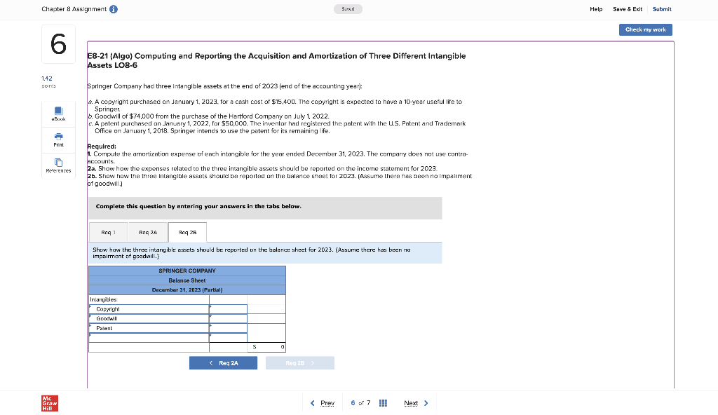 chapter 8 Springer Company had three intangible assets at the end of
