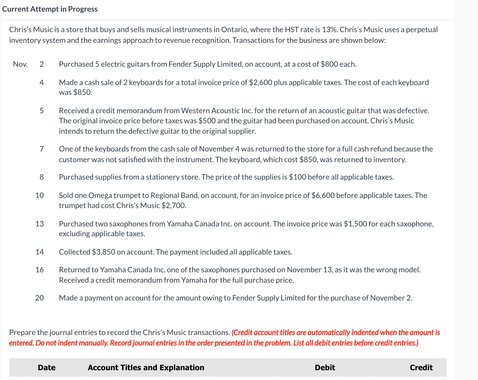  Current Attempt in Progress Chris's Music is a store that buys