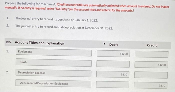 January 1, 2022, Skysong Company purchased the following two machines for use