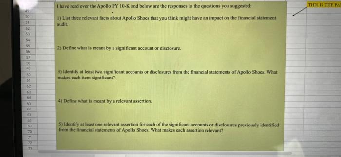 please help on those Apollo shoe Audit cases. THIS IS THE PAL