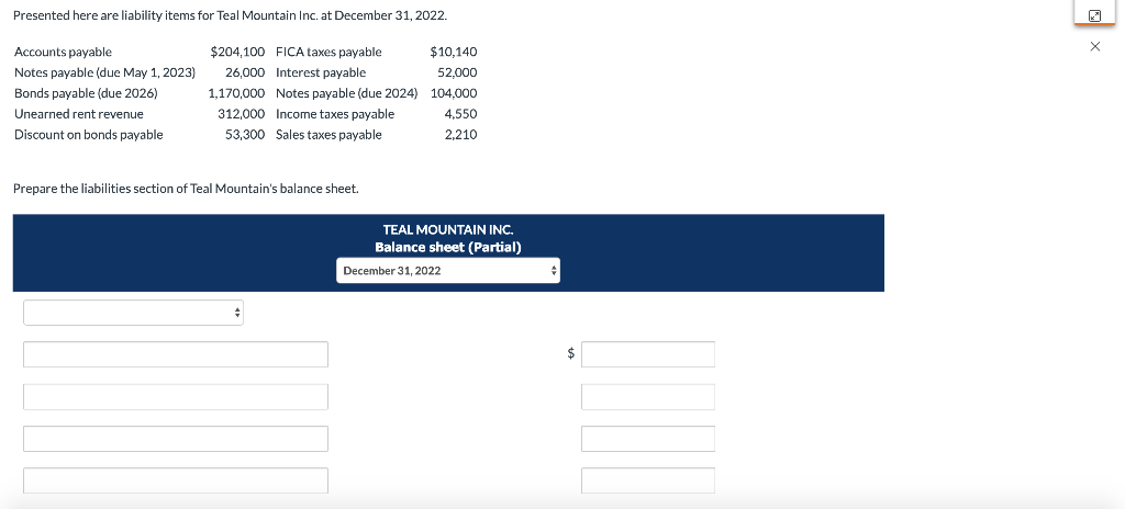 Presented here are liability items for Teal Mountain Inc. at December