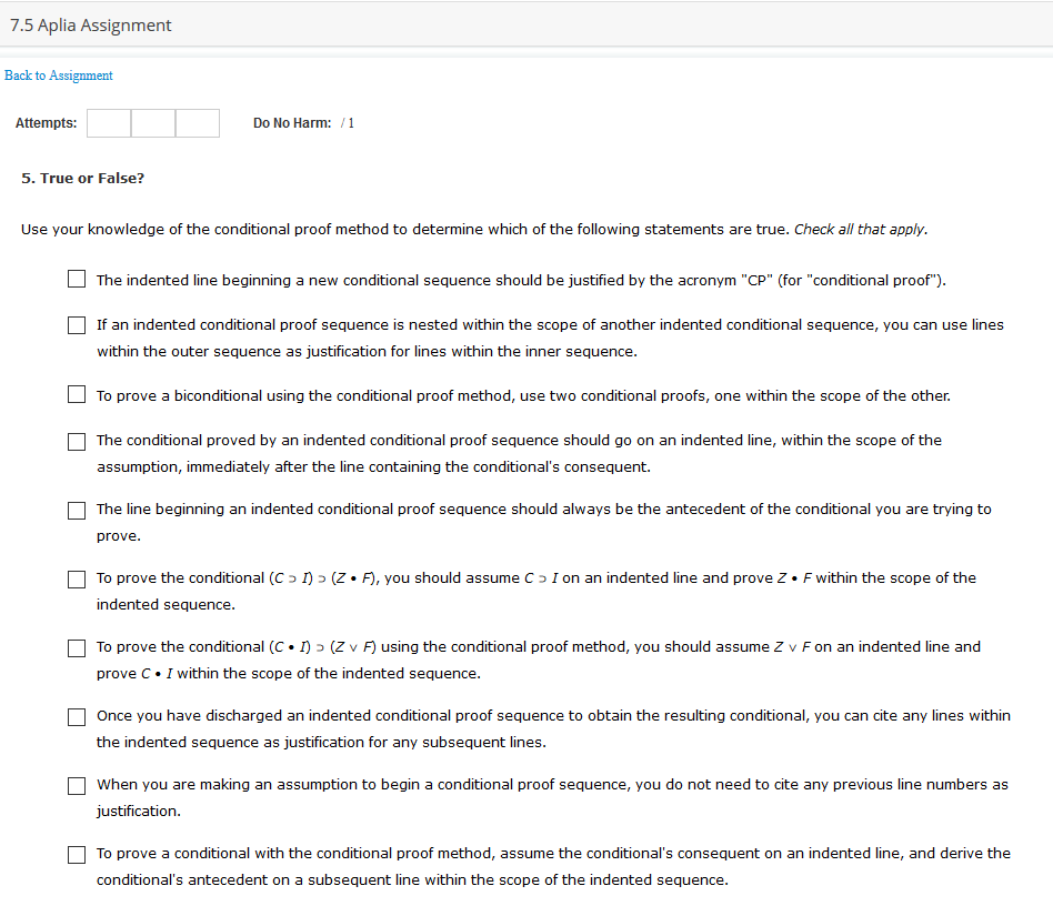  7.5 Aplia Assignment Back to Assignment Attempts: Do No Harm: /1