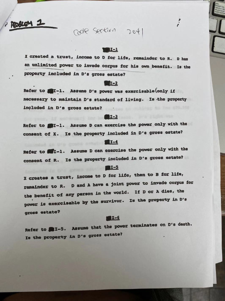 PEDBLEM 2 2041 Code Sertivn I-2 X created a trust, income