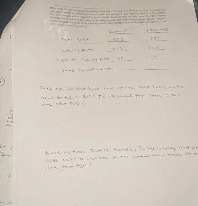  Using the 2 excercises below, calculate times interest earned and answer