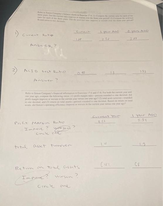 the two questions beneath it. cournent year verwut one year azo? Does