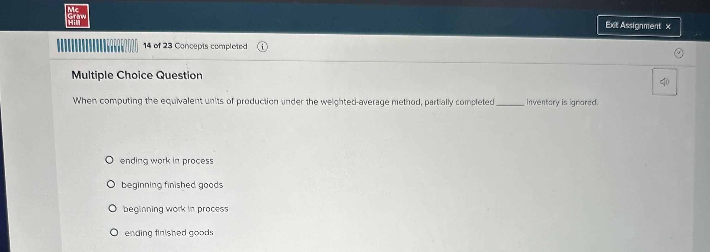  Multiple Choice Question When computing the equivalent units of production under