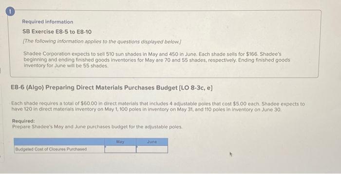  Required information SB Exercise E8-5 to E8-10 [The following information opplies