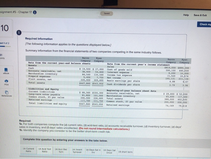  Eignment 15 - Chapter 17 Help Save & Exit Check my