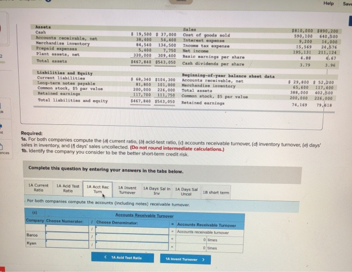 1 of 2 Summary information from the financial statements of two companies