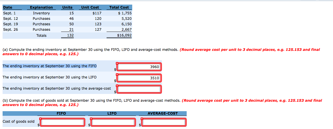  Compute the ending inventory at September 30 using the FIFO, LIFO