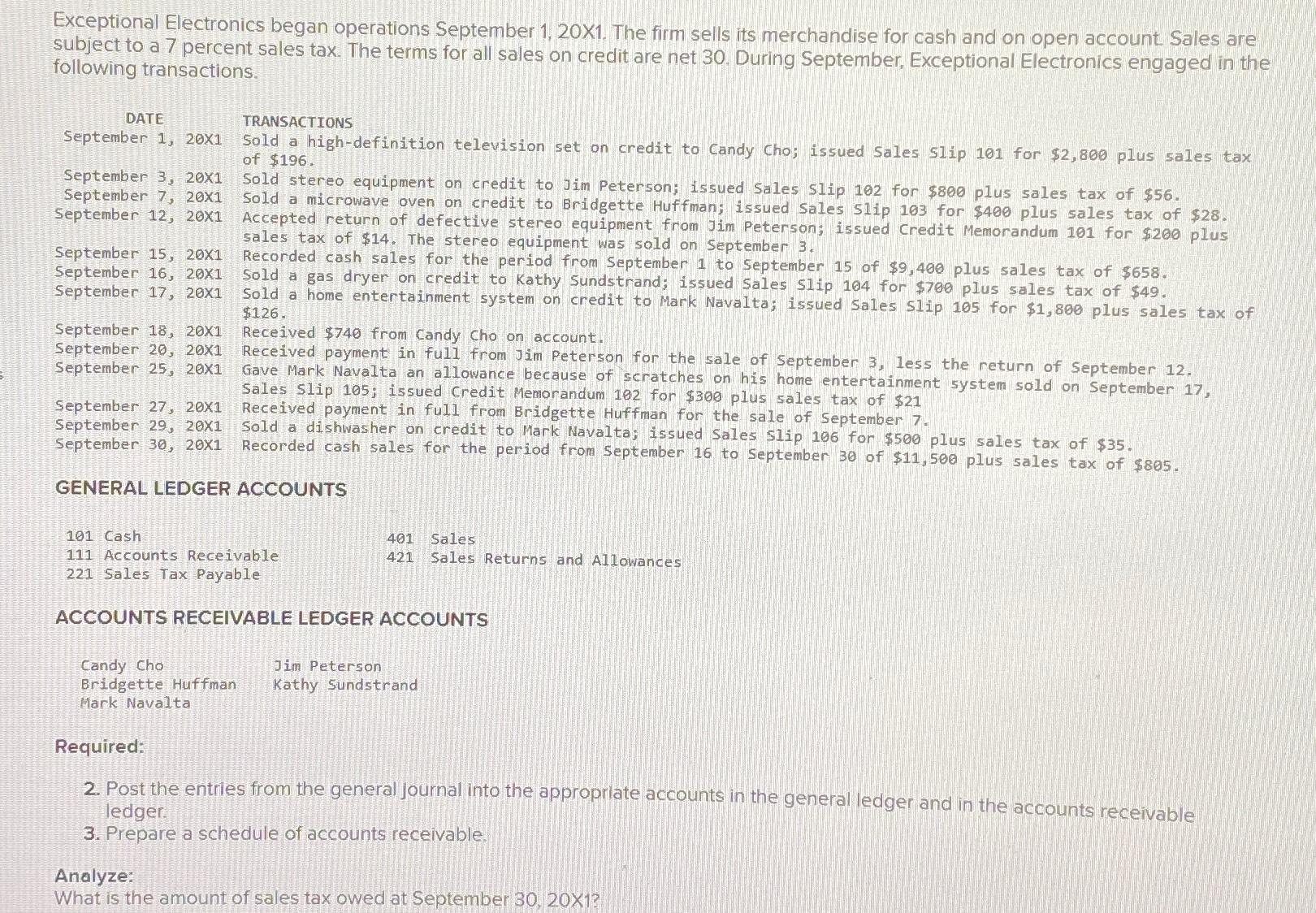  Exceptional Electronics began operations September 1,20x1. The firm sells its merchandise