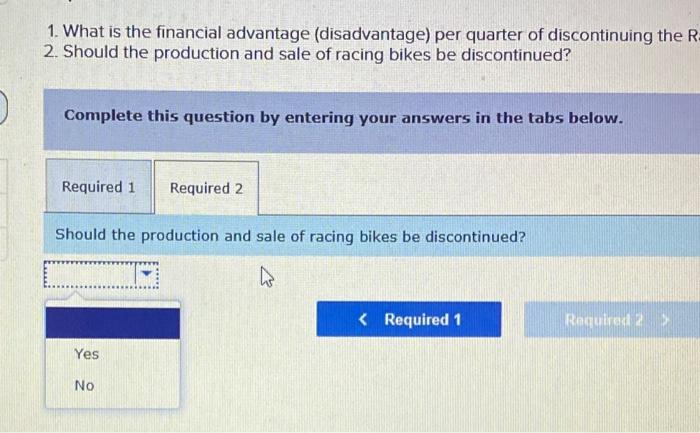 Management is considering discontinuing the racing bikes. The special equipment used to