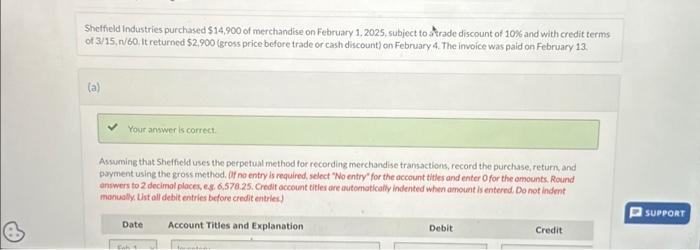 Help with Question C payment using the gross method. of no entry