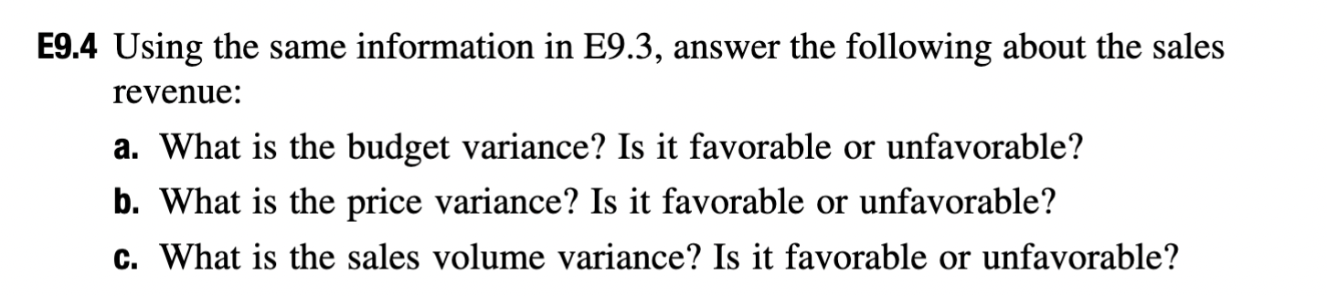 E9.3 A motel had budgeted an occupancy of 8,000 rooms with a