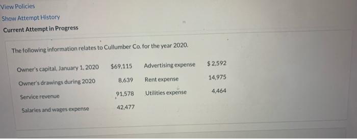 ending December 31, 2020. CULLUMBER CO. Income Statement For the Year Ended