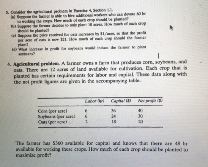  answer a b c d 5. Consider the agricultural problem in