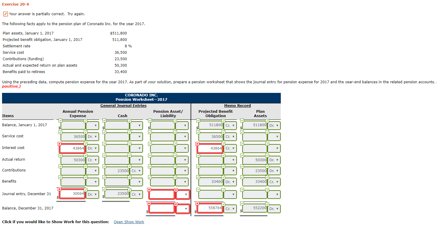  Exercise 20-4 Your answer is partially correct. Try again. The following