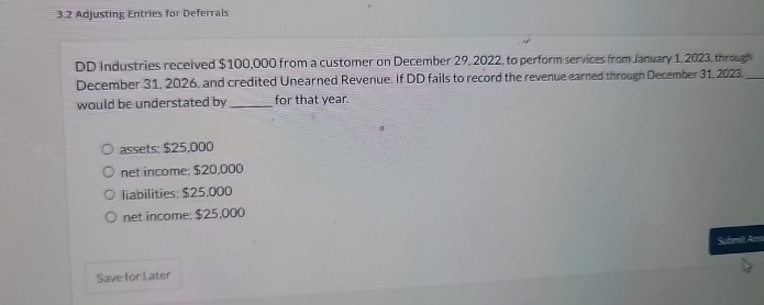  DD Industries received $100,000 from a customer on December 29,2022, to