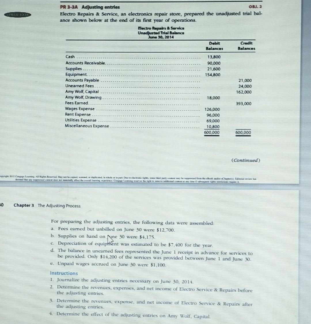  PR 3-3A Adjusting entrles ob. 2 Electro Repairs \& Service, an