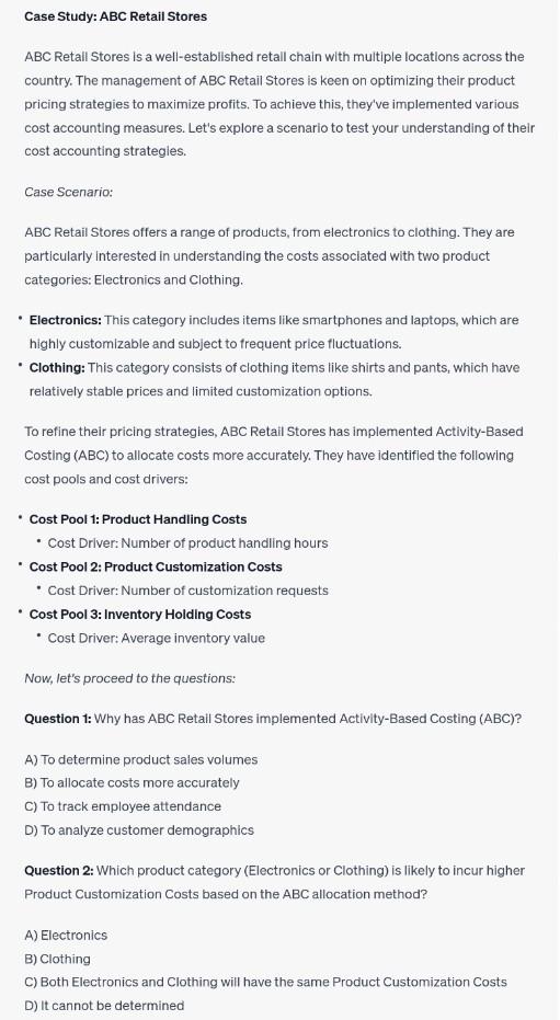  Case Study: ABC Retail Stores ABC Retall Stores is a well-established