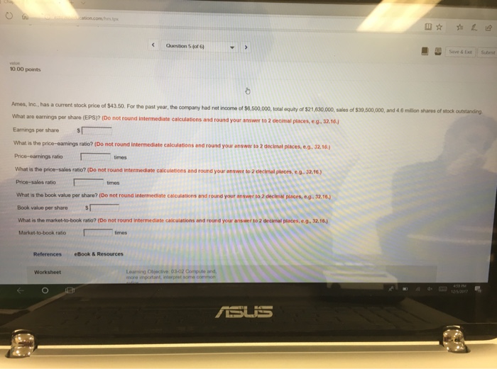  Question 5o 6 Save& Ext Subnt 10 00 points Ames, Inc,