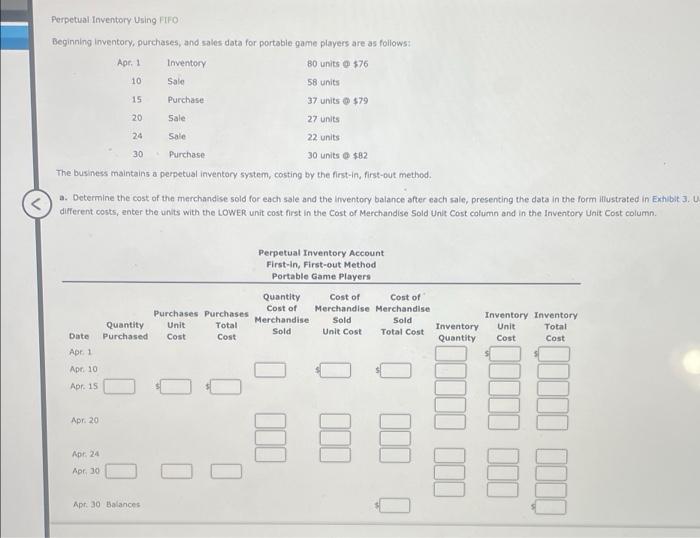 solve using fifo Perpetual Inventory Using FIFO Beginning inventory, purchases, and sales