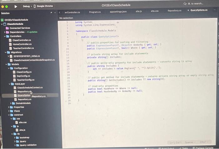 the Models/DomainModels folder and review the code in the three class files