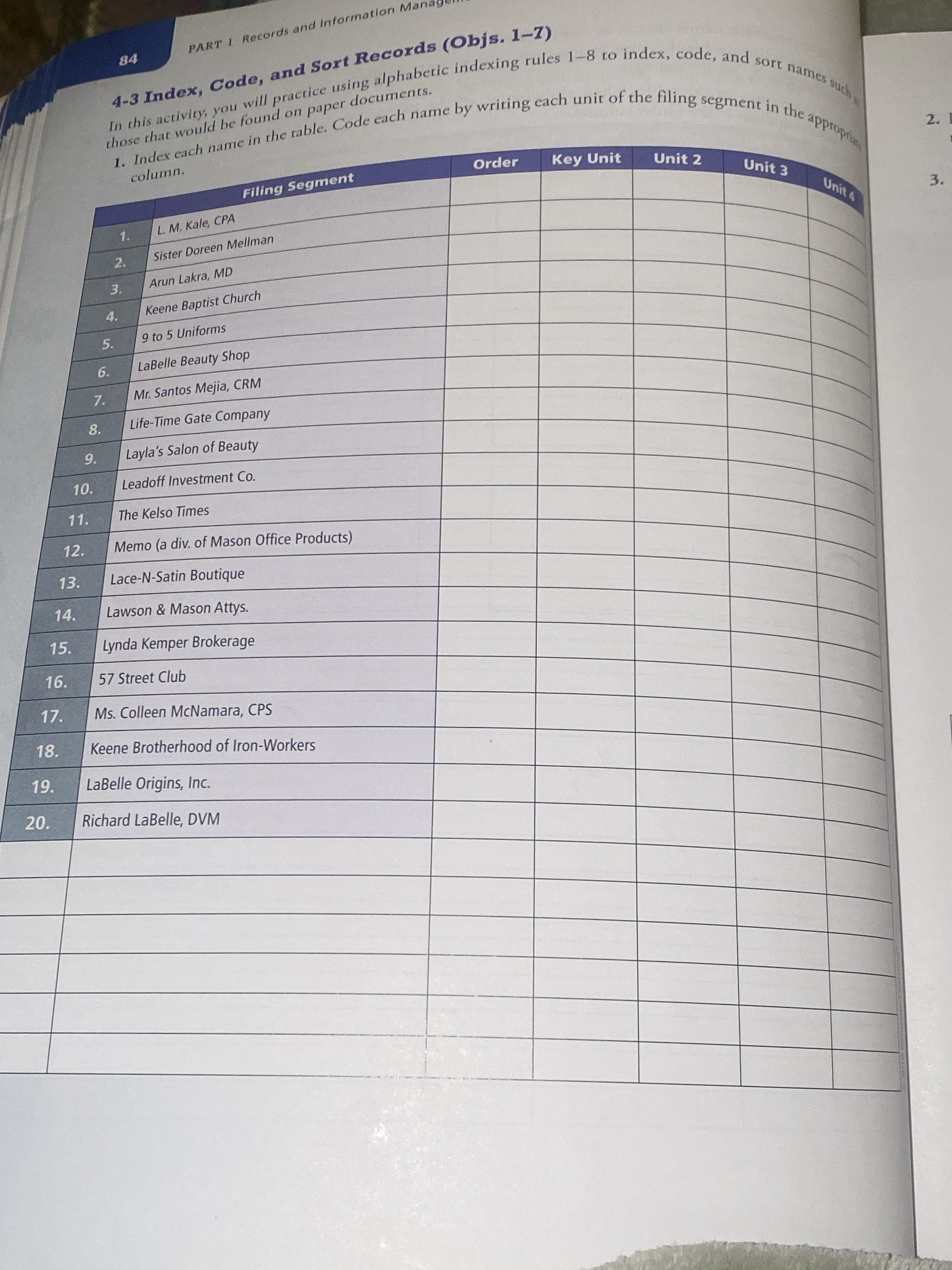  4-3 Index, Code, and Sort Records (Objs.1-7) Indern. L.M. Kale, CPA