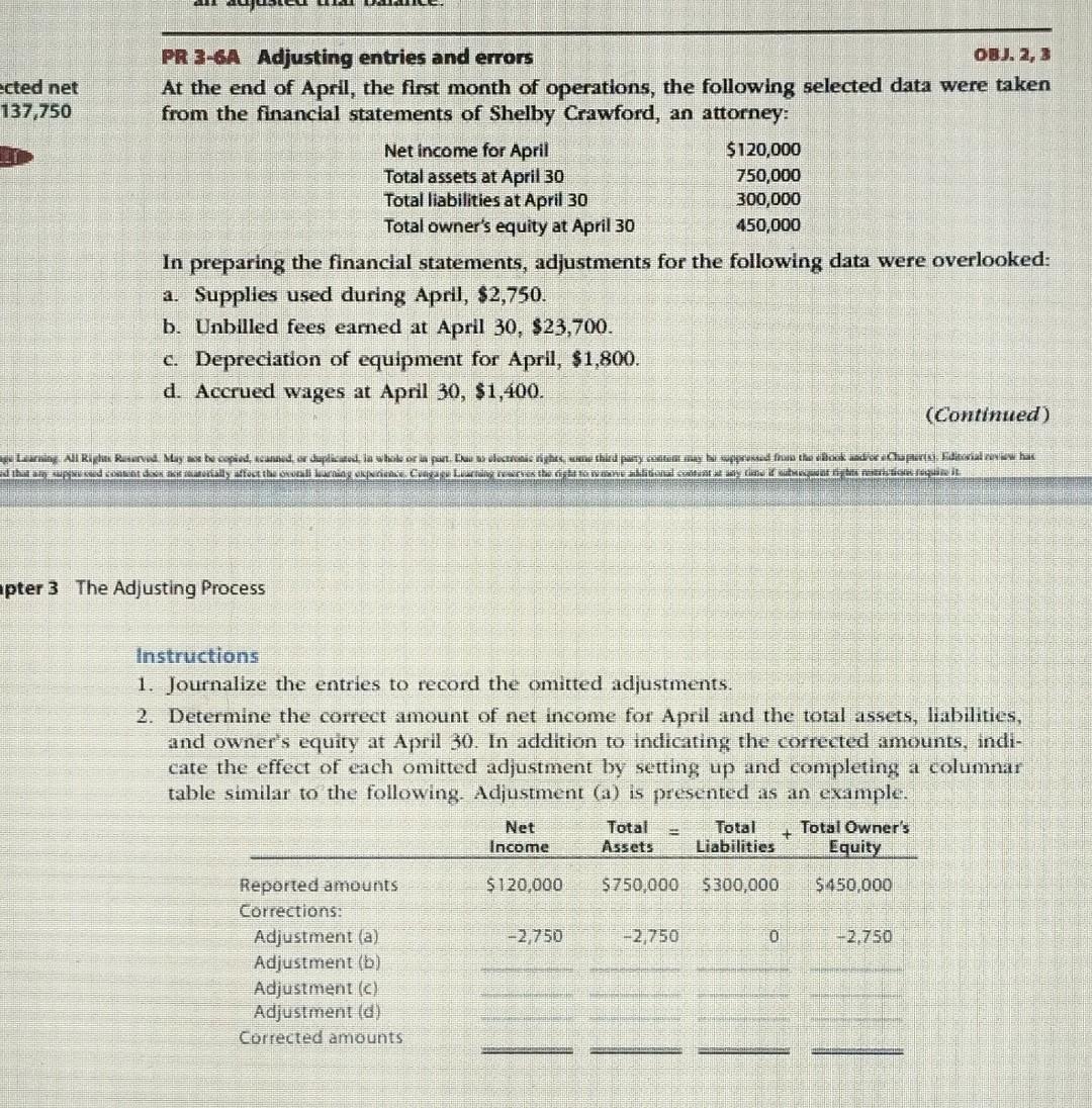 PR 3-6A Adjusting entries and errors oBJ. 2, 3 At the