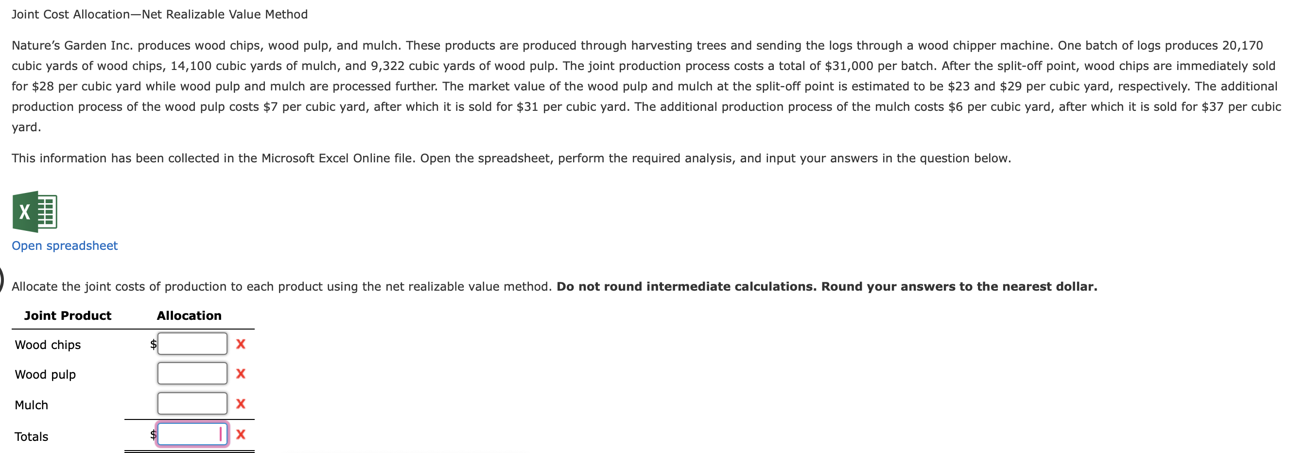  Joint Cost Allocation-Net Realizable Value Method yard. This information has been