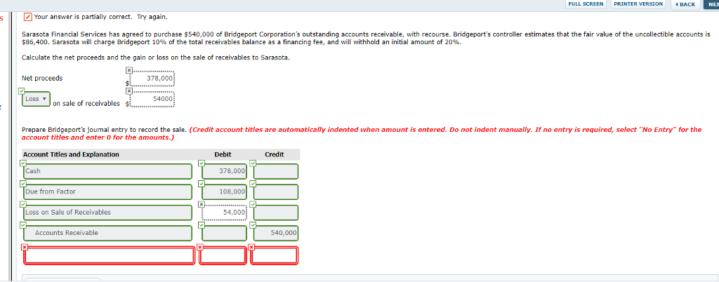  FULL SCREEN PRINTER VERSION BACK NE Your answer is partially correct.
