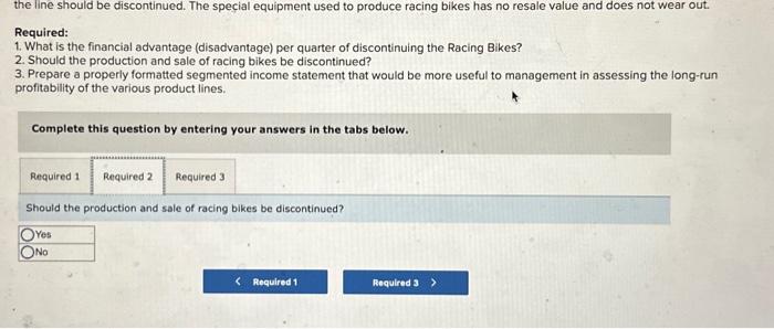 mountain bike, and a racing bike. Data on sales and expenses for