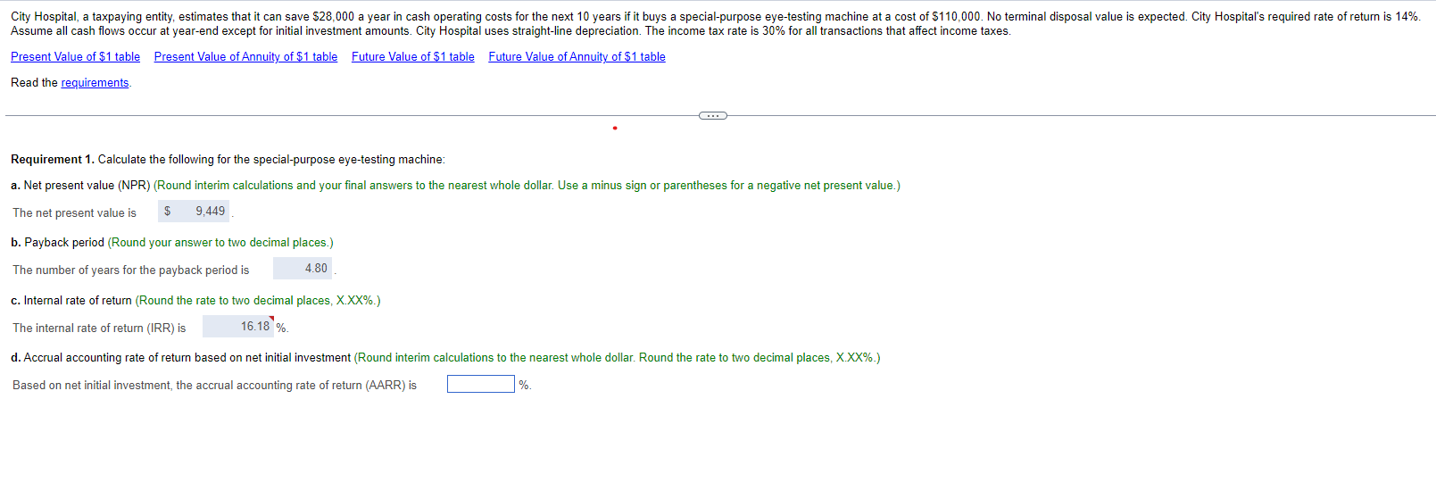  Assume all cash flows occur at year-end except for initial investment
