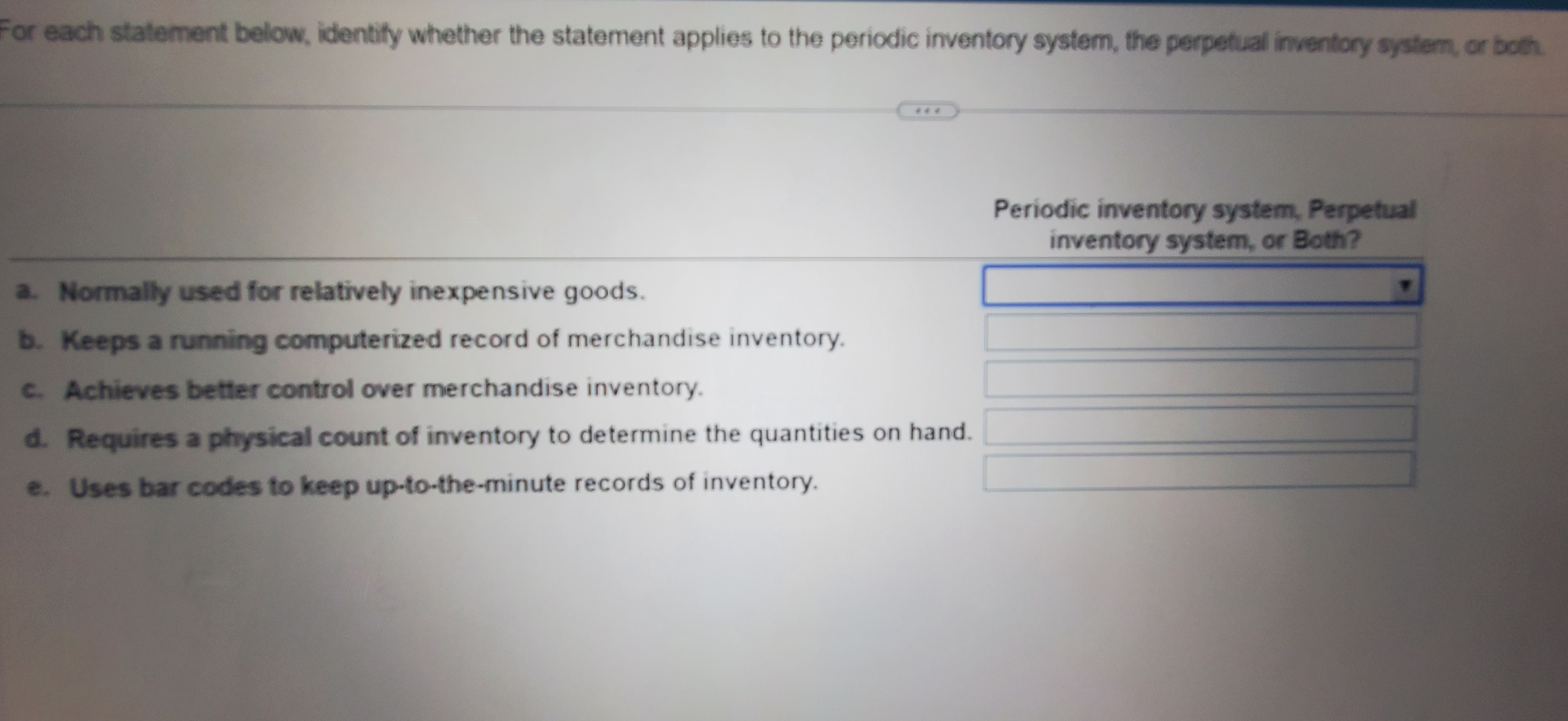  For each statement below, identify whether the statement applies to the