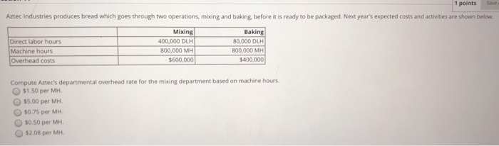  1 points Save Aztec industries produces bread which goes through two
