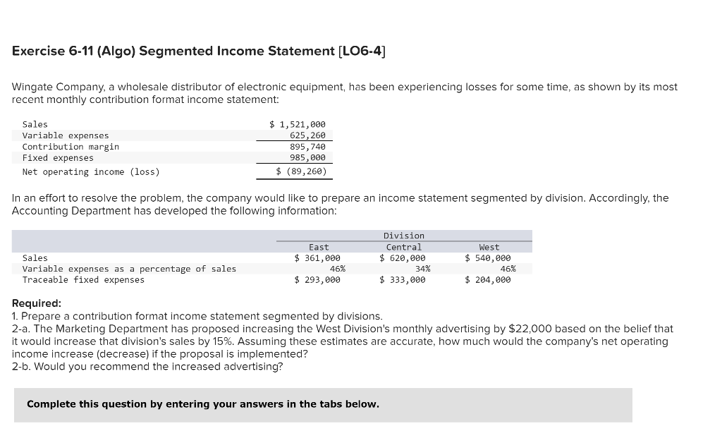 Please show all work. Thanks common fixed expense not traceable to division