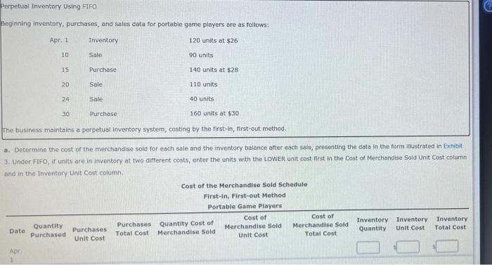  Perpetual Inventory Using FIFO Beginning inventory, purchases, and sales data for
