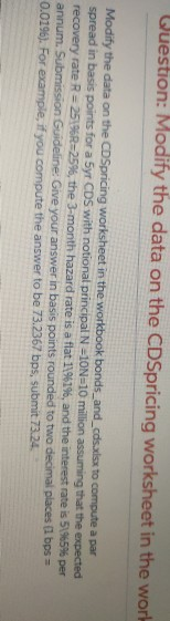 Question: Modify the data on the CDSpricing worksheet in the work