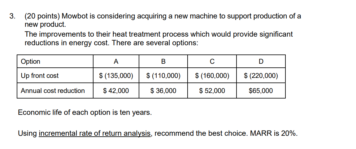  (P-40) Mowbot is considering acquiring a new machine to support production