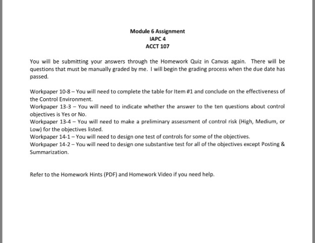  Module 6 Assignment APC 4 ACCT 107 You will be submitting