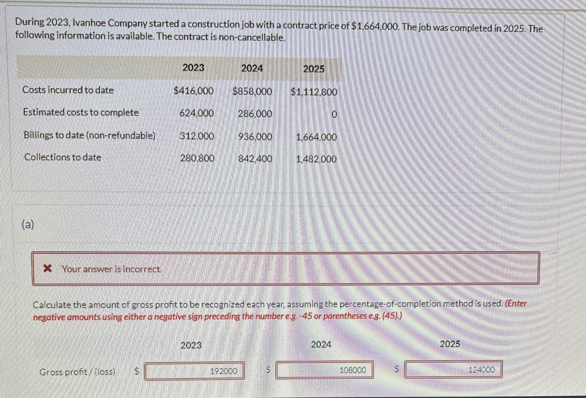  During 2023, Ivanhoe Company started a construction job with a contract