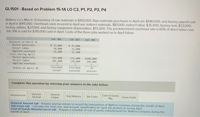  GL1501 - Based on Problem 15-1A LO C2, P1, P2, P3,