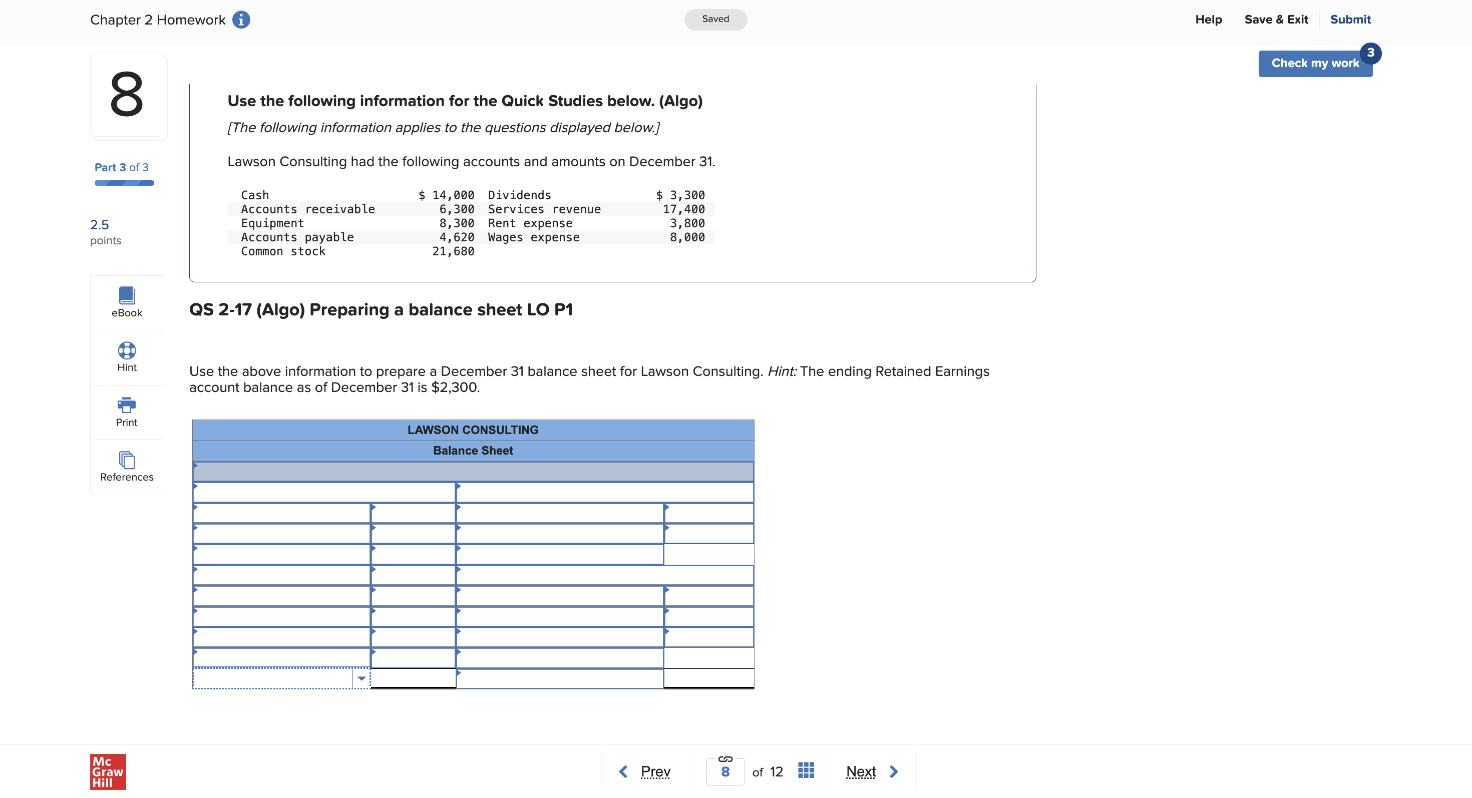  Chapter 2 Homework i Saved Help Save & Exit Submit Check