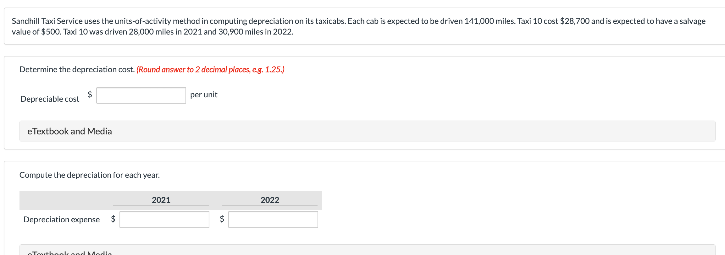 Sandhill Taxi Service uses the units-of-activity method in computing depreciation on
