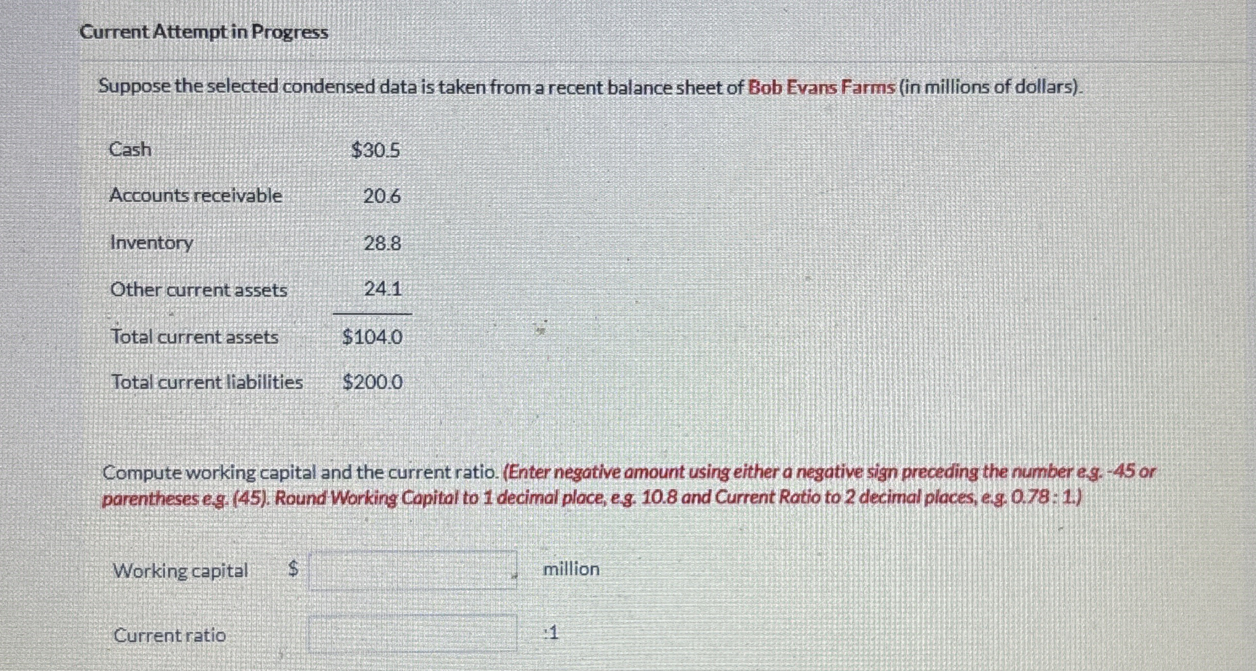  Current Attempt in Progress Suppose the selected condensed data is taken