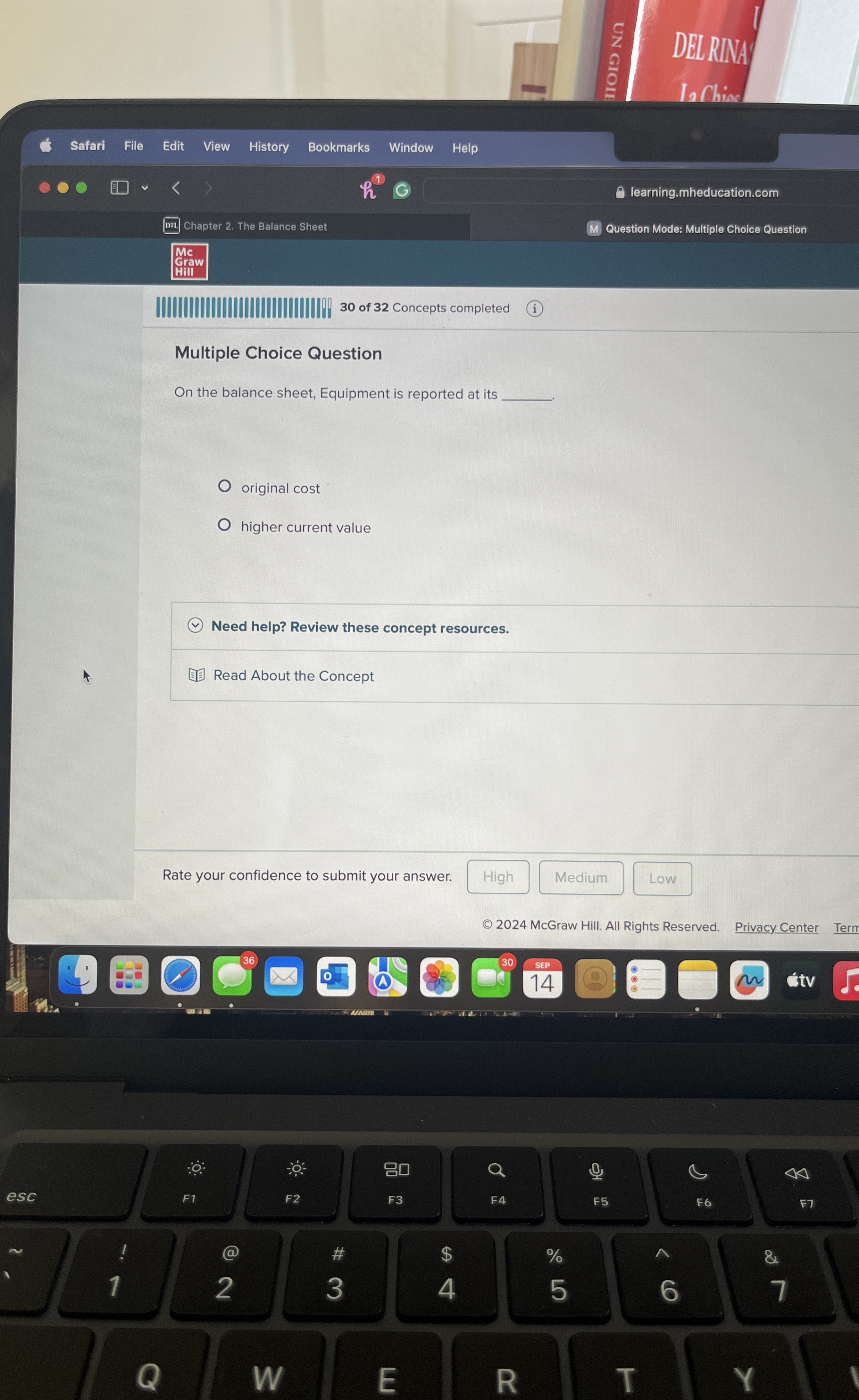  Multiple Choice Question On the balance sheet, Equipment is reported at