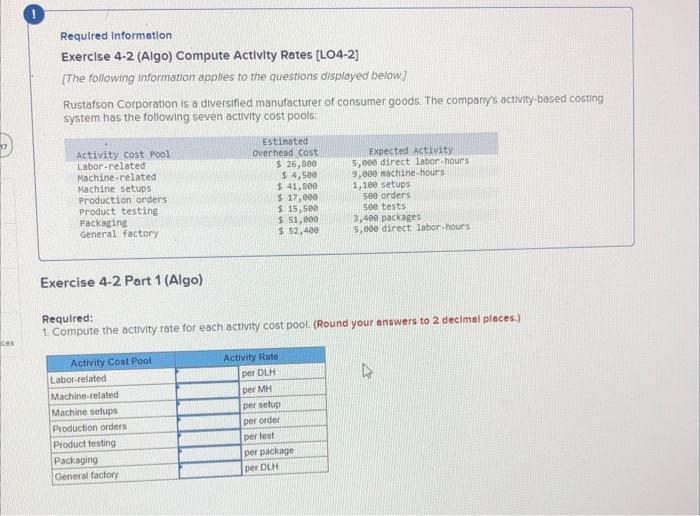 ch 4 gr hw ces ! Required Information Exercise 4-2 (Algo) Compute